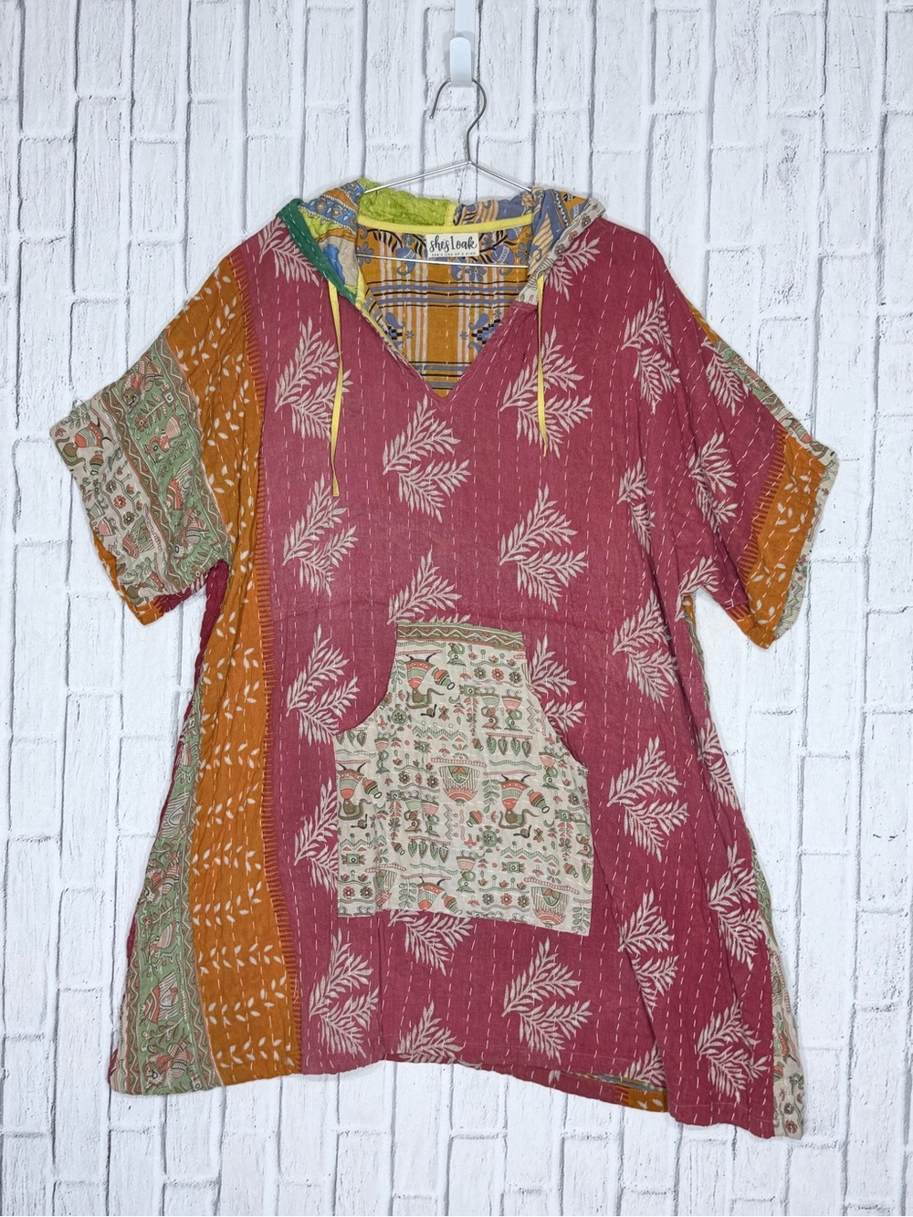🍁 She’s1Oak Kantha Patchwork Hooded Dress One Size 100% Cotton Boho